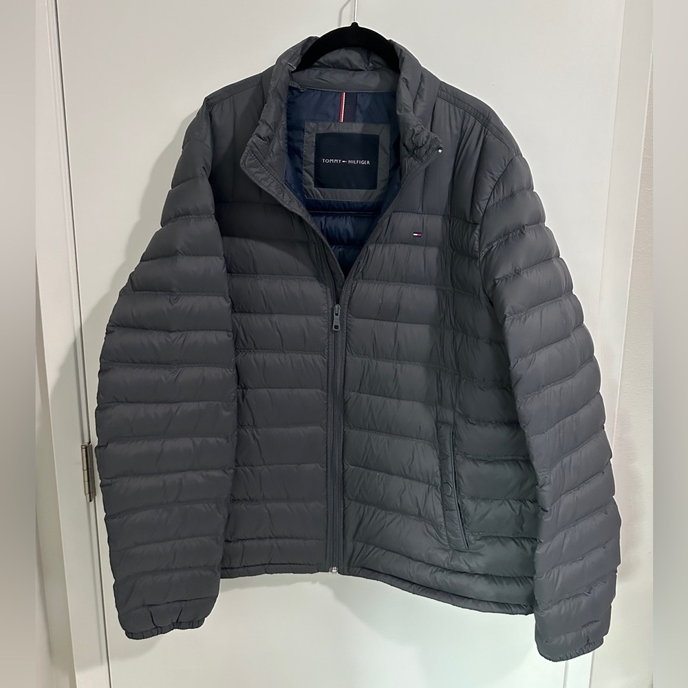 Tommy Hilfiger gunmetal grey downy puffer light and warm